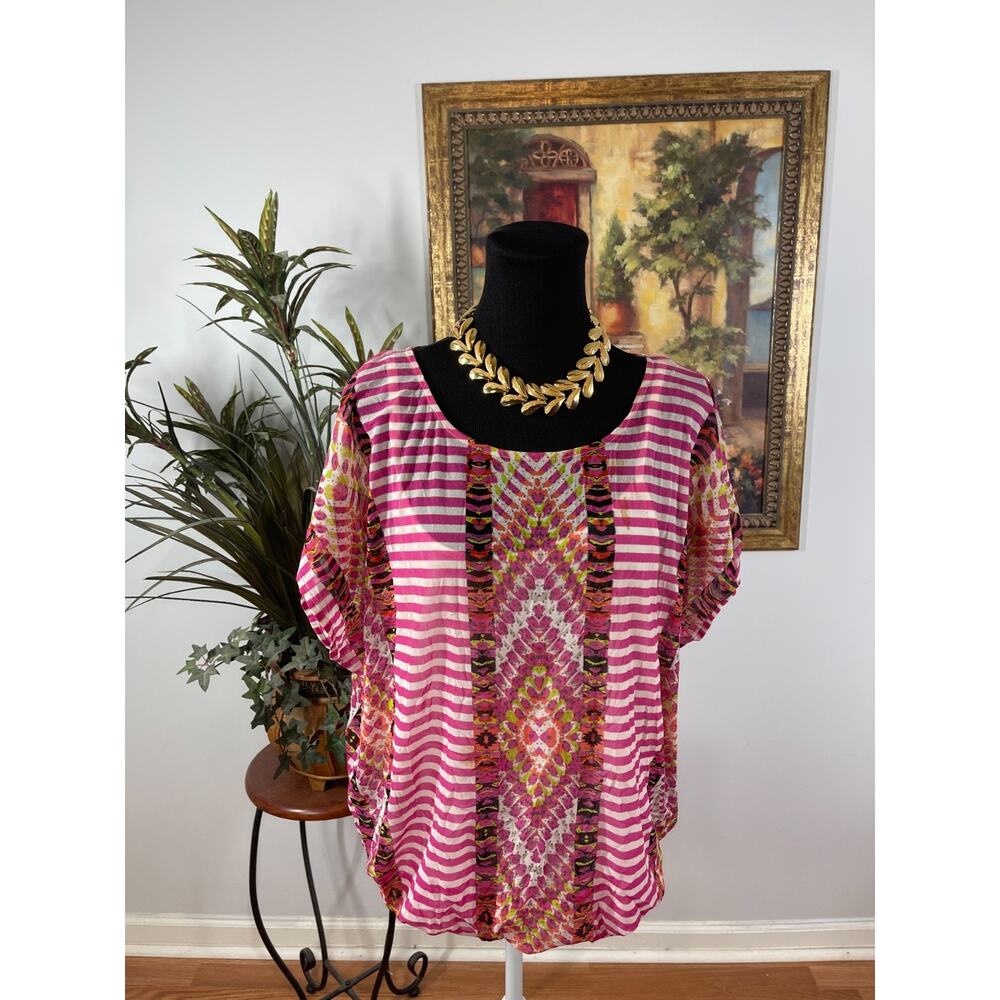 Alfani Blouse Women's Large Striped Resort Chic Kaftan Style Boho Luxe‎ Vacation